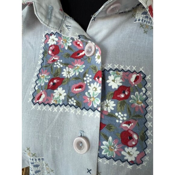 Vintage 70's Tapestry Cotton Blend Button Blouse Gred Red Floral XL - Picture 9 of 12